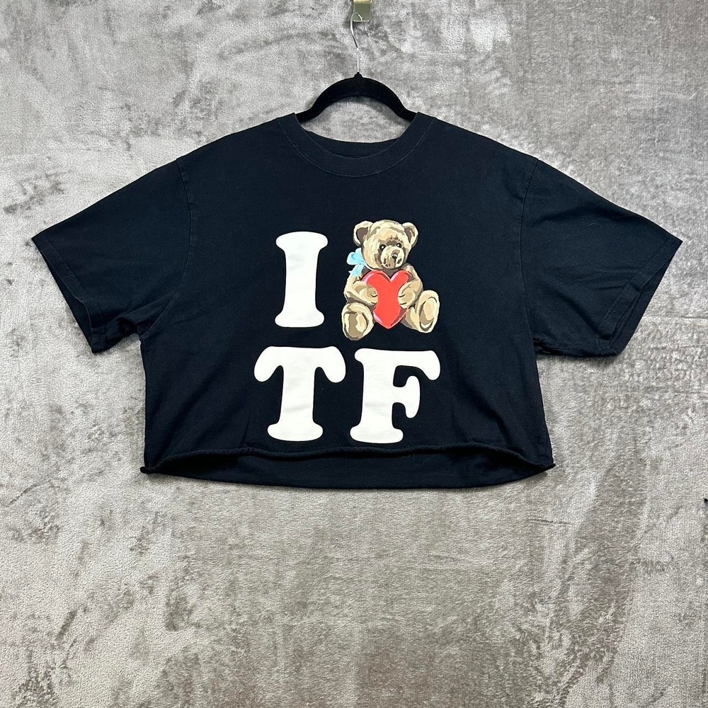 Teddy Fresh I Love TF Teddy Bear Crop Tee Black Graphic Shirt XL Streetwear